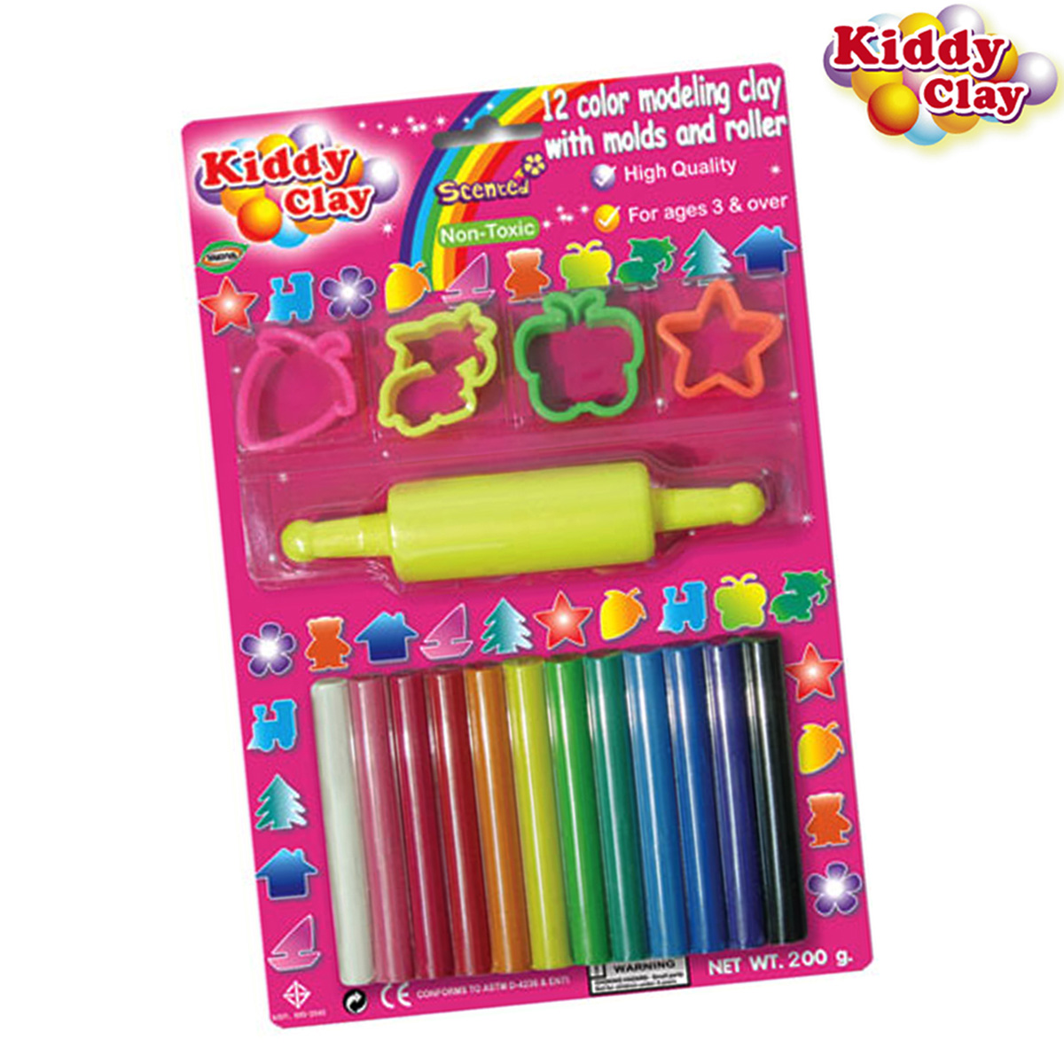 Kiddy Clay : 12 Colors of Clay+Mold/Roller 200 g.