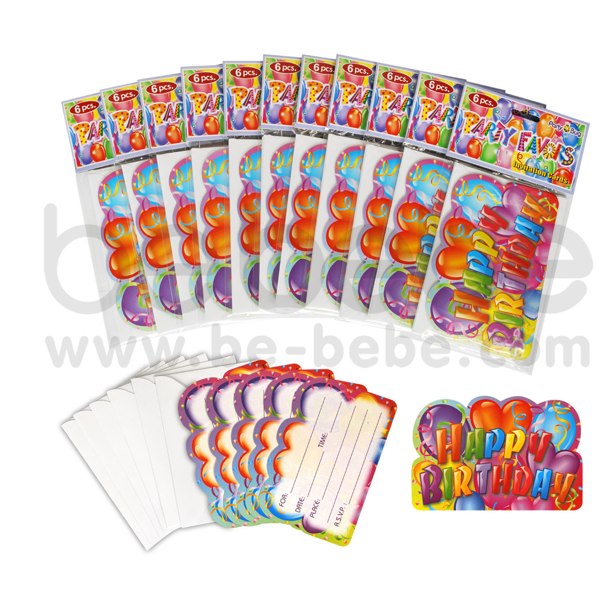 PARTY BUG : Invitation card 10x14 cm., 12 Packs