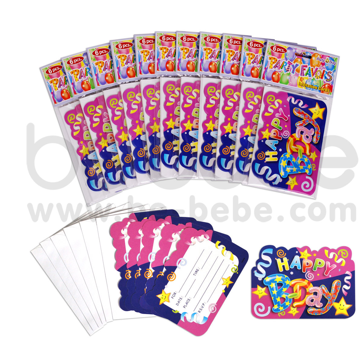 PARTY BUG : Invitation card 10x14 cm.,12 Packs
