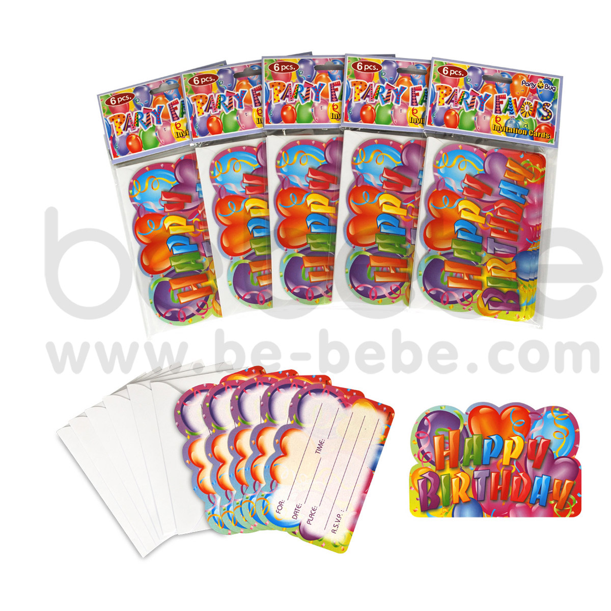 PARTY BUG : Invitation card 10x14 cm., 6 Packs