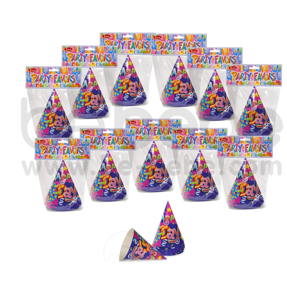 PARTY BUG : Cone hat 6 inch., 12 Packs