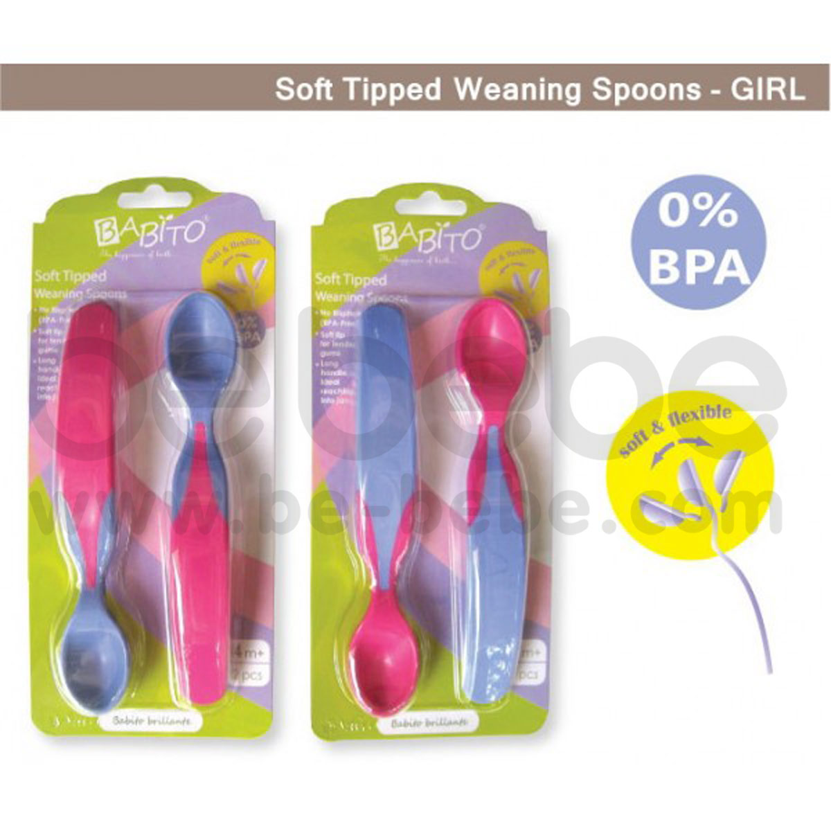 BABITO :  Soft Tipped Weaning Spoon, 2PK / Pink