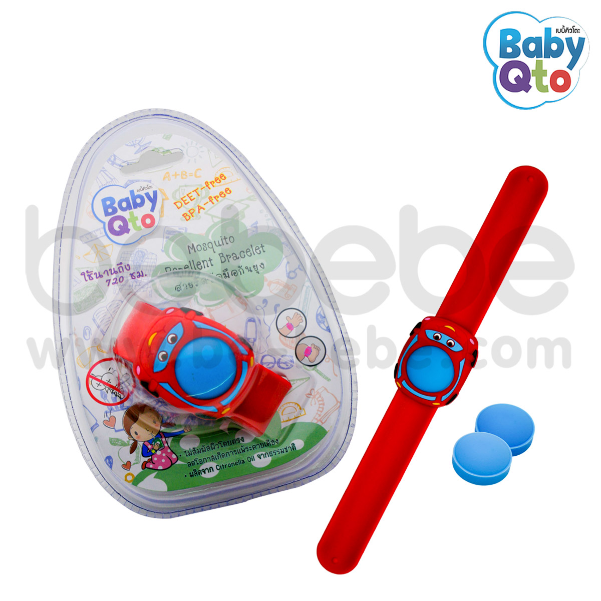 BabyQto : สายรัดข้อมือกันยุง / ลายรถ (แดง)