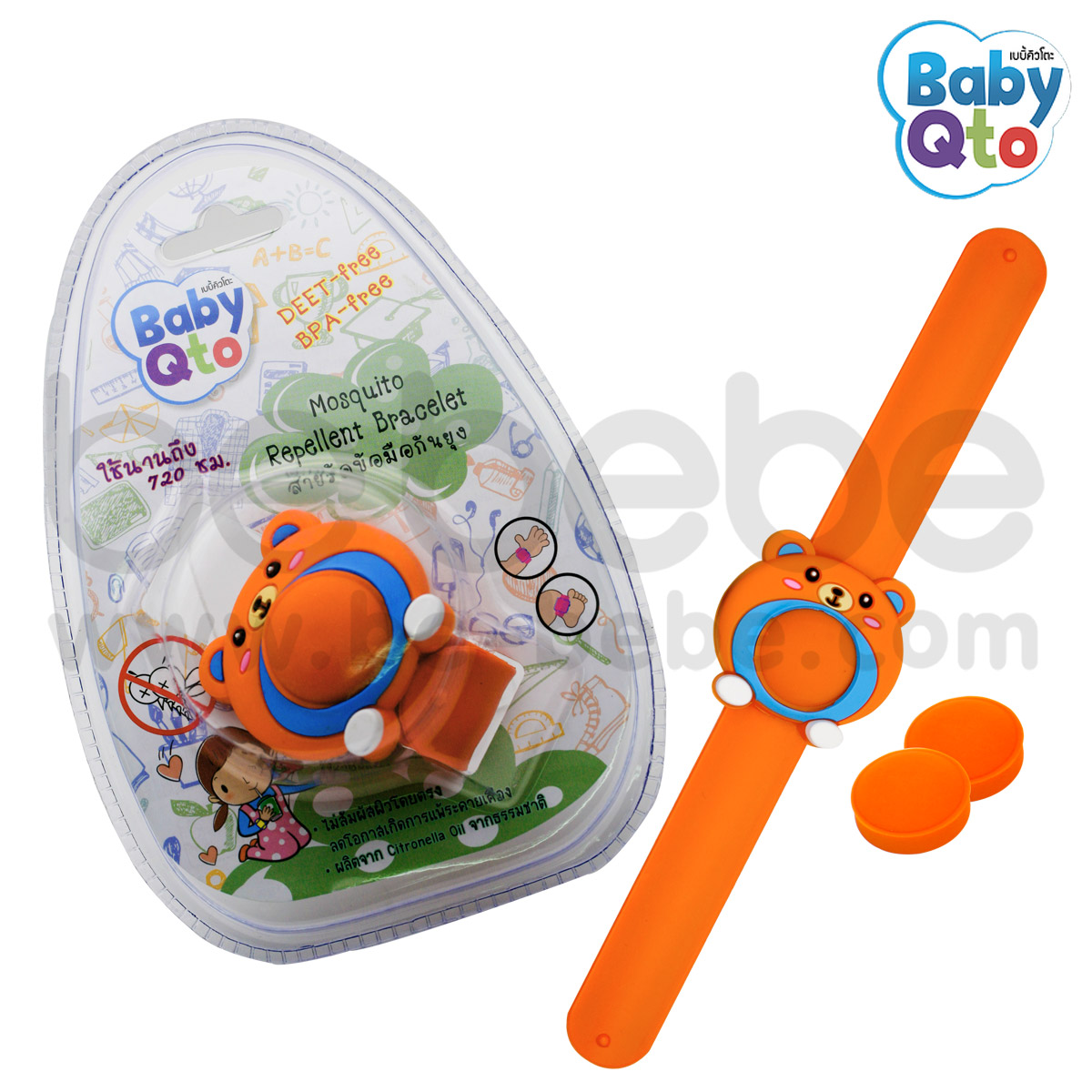 BabyQto : สายรัดข้อมือกันยุง / ลายหมี (ส้ม)