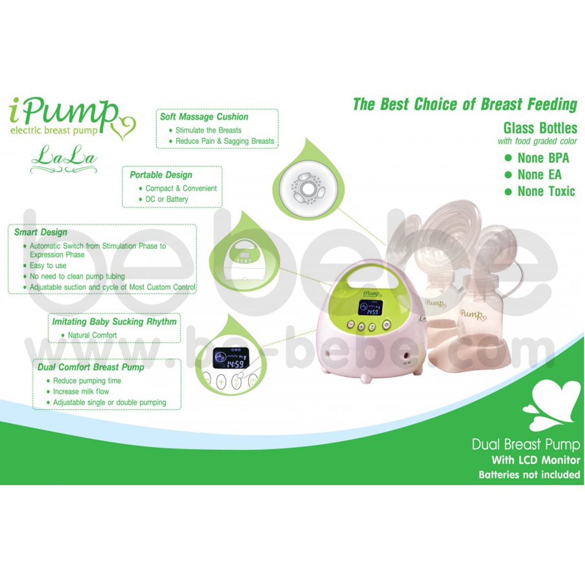 I Pump : เครื่องปั้มนมไฟฟ้าเต้าคู่ I Pump รุ่น Lala (BPA free)