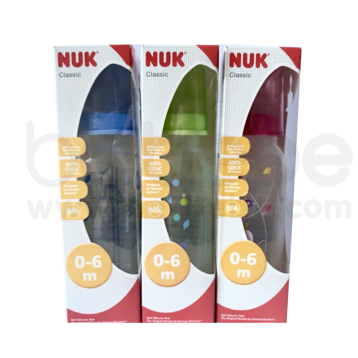 NUK:ขวดนม Classic (0-6 m.) คละสี 240 ml.